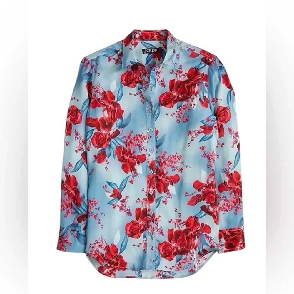 J. Crew - Drapey Relaxed Fit Button Down Floral Viscose Twill Blouse Sz Xs
